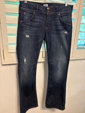 Hudson Jeans Dark Wash Light Distressed Denim Jeans Signature Bootcut SZ 30